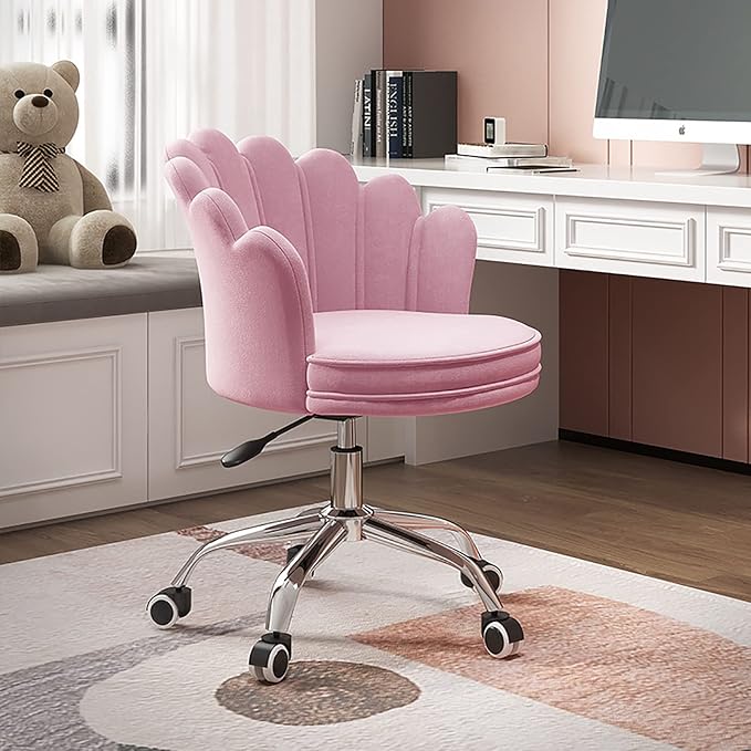 Gaming Chair Computer Chair Velvet Swivel Chair Home Cute Modern Vanity Desk Chair 360° Swivel Height Adjustable Petal Chair for Women Girls L