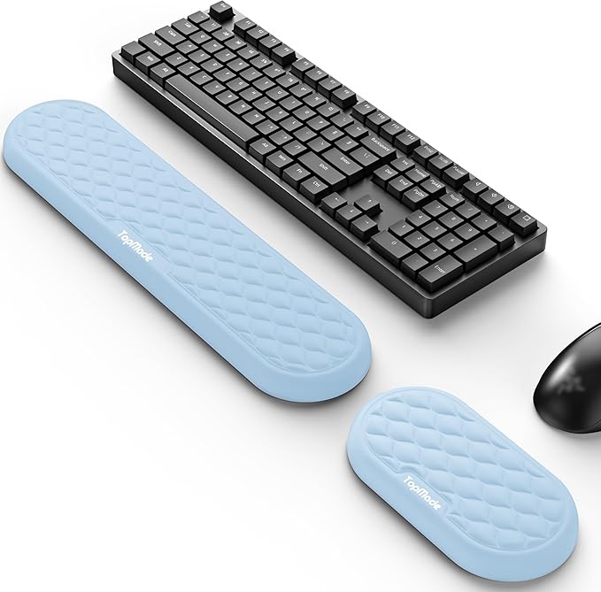 TopMade Upgraded Wider Wrist Rest Set Soft Memory Foam Keyboard Hand Rest Pad Computer Ergonomic Keyboard Mouse Wrist Support for Typing Pain Relief Comfort for Office Gaming Study White Ice
