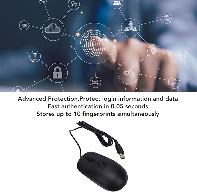 Wired USB Mouse with Fingerprint Reader Biometric Security Wi ndows 11 10 Hello 360 Fingerprint Recognition Touch Speedy Matching for PC Laptop