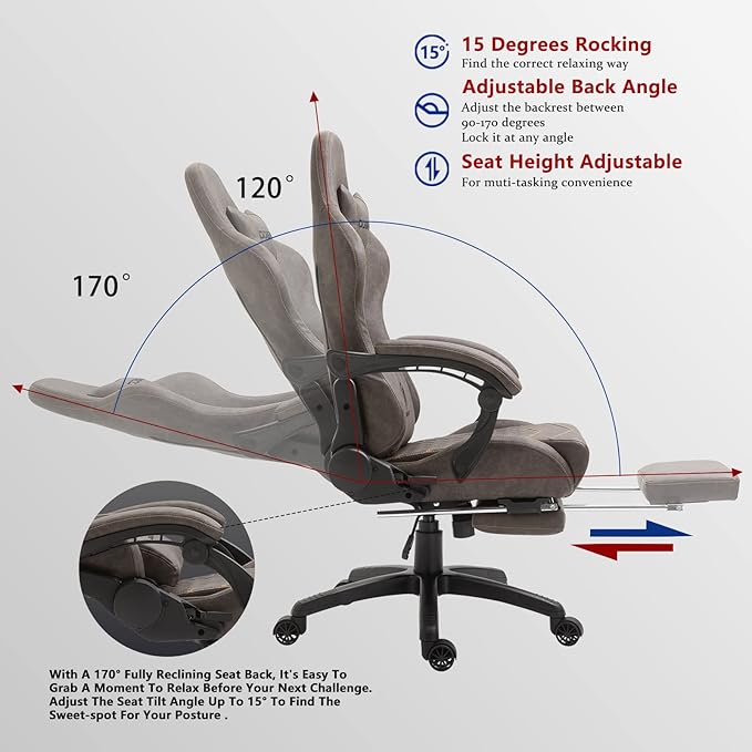 Dowinx Gaming Chair Big and Tall Ergonomic Game Chair for Adults with Footrest and Massage Lumbar Support High Back Computer Gamer Chair PU Leather 350Lbs for Office Home Brown