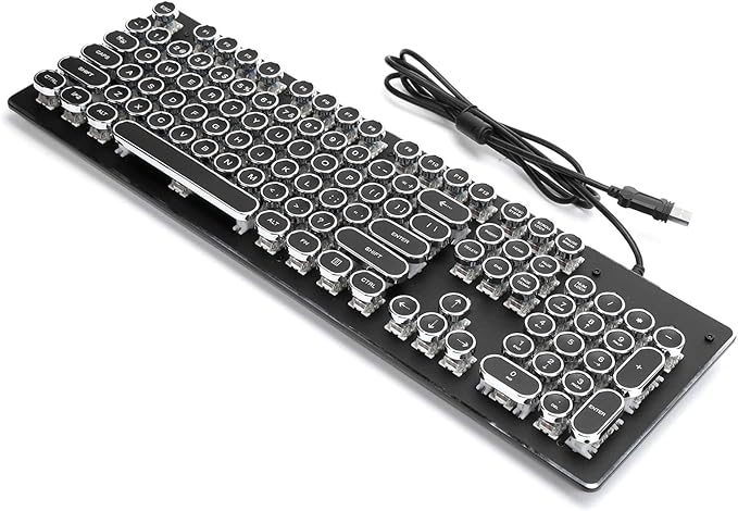 Pomya Retro Wired Gaming Mechanical Keyboard Key Click with 104 Keys Mixed Light Ergonomic Design Sensitive and Convenient 1.5m/4.9ft Plug and Play (Black)