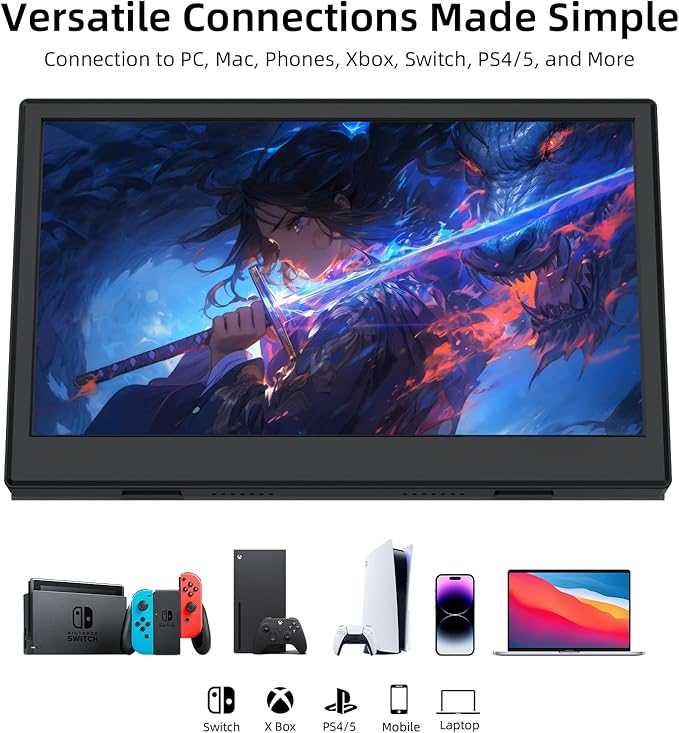 Portable MonitorPortable Monitor with Stand 11.6 HDMI USB-C IPS External Monitor Small Built-in Dual Speakers Gaming for Laptop PC Black