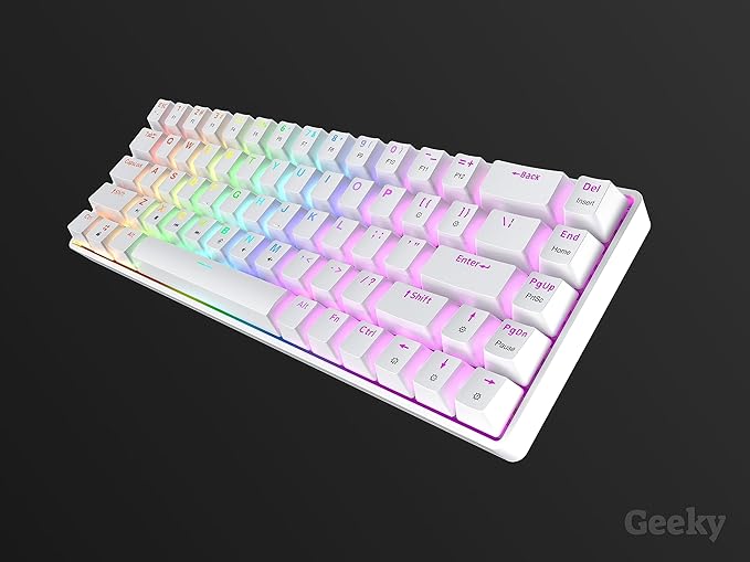 Geeky GK65 65% | Hot Swappable Mechanical Gaming Keyboard | 68 Keys Multi Color RGB LED Backlit for PC/Mac Gamer | ANSI US American Layout (White Mechanical Black)