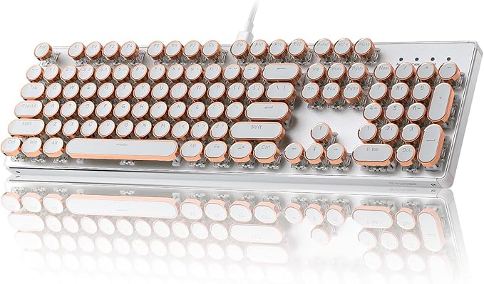YUNZII QL108 Typewriter Style Mechanical Gaming KeyboardFull Size Hot Swappable RGB Backlit KeyboardsMetal Panel Retro Punk Round KeycapsUSB Wired Computer Keyboard (Silver Onyx Gray Switch)