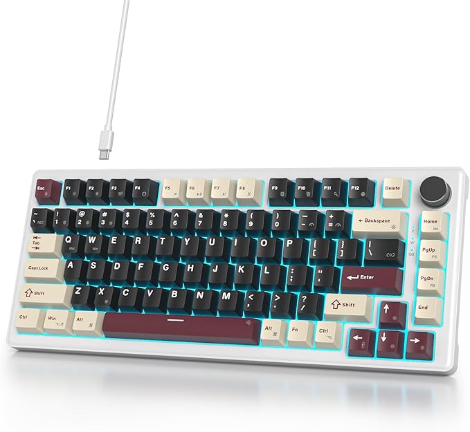 75% Wired Gaming Keyboard Hot Swappable Gasket Mount White Switch 82 Keys TKL Mechanical Keyboard NKRO Creamy for PC Laptop Windows Gamer