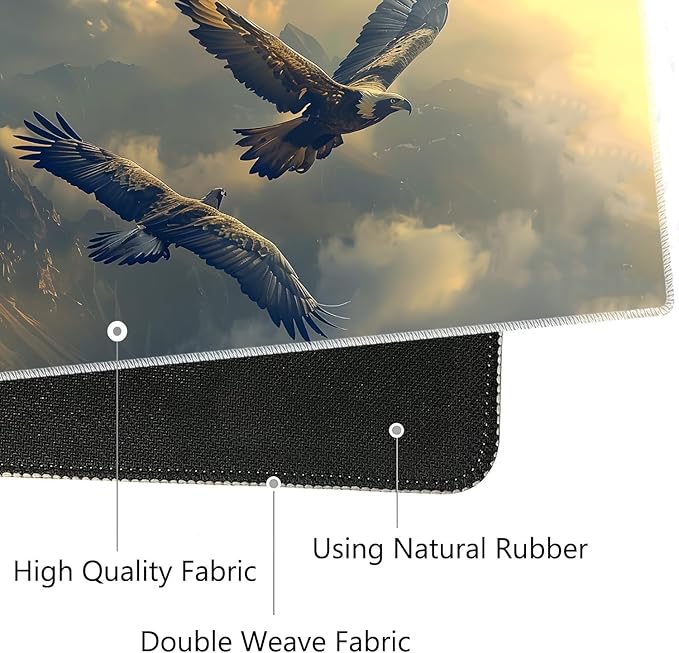 3-in-1 Large Mouse Pad Gaming Set (31.5 x 11.8 inch)+ Wrist Rest Pad + Coaster Memory Foam Gel Wrist Rest Pad for Pain Relief Stitched Edges Non-Slip Table Mat Flying Eagle