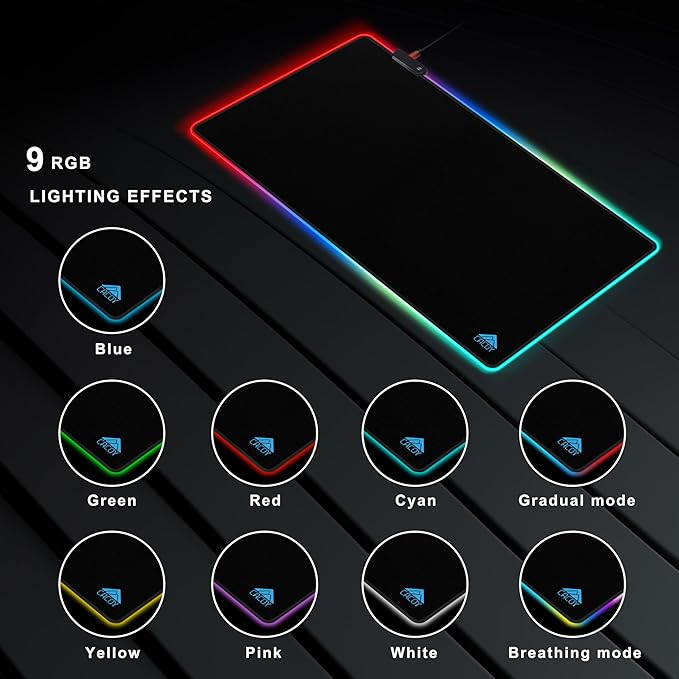 Cacoy 36 x 24 RGB Mouse Pad XXL Mouse Mat with 9 LED Lighting Effect Extended Desk Mat for Home Office Computer Non-Slip Rubber Base Stitched Edges Gaming Mouse pad for Keyboard &amp Laptop B