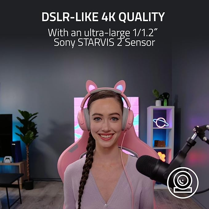 Razer Kiyo Pro Ultra 4K Webcam: Large Sensor - Auto Light Correction - Built-in Mic and Shutter - Pro Grade Content Creation Streaming Gaming Video Calls - Works with OBS Xsplit PC Zoom Teams
