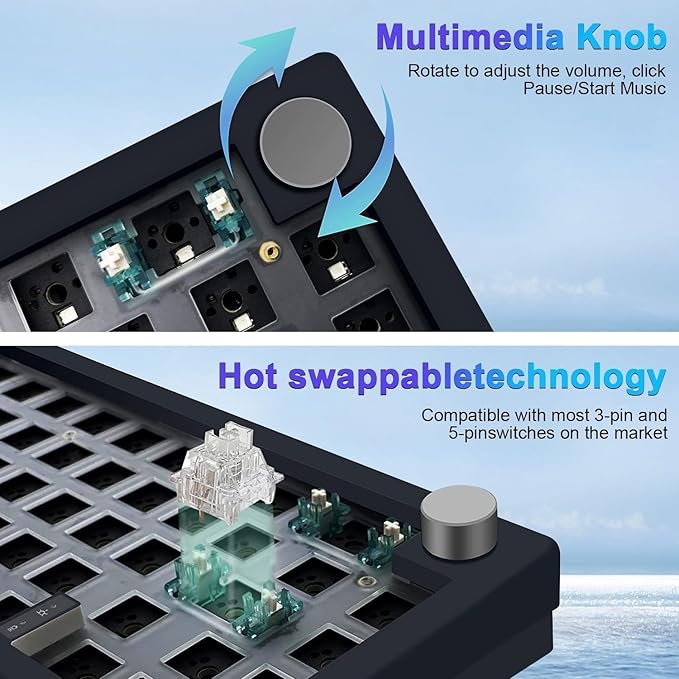 FKZ GMK67 Keyboard Kit65% Hot-Swappable BT5.0/2.4G/USB-C Tri-Mode Wireless Mechanical Keyboard PCB Mounting Plate Kit EVA Sound Insulation MatCustomized RGB Gaming DIY Kit
