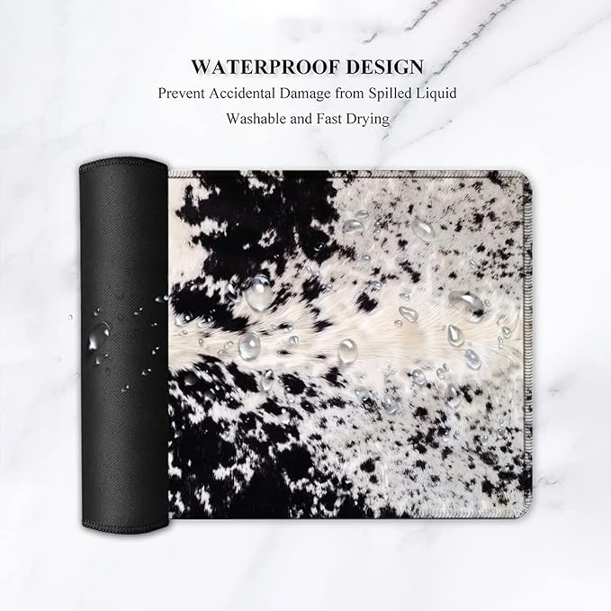 Gaming Mouse Pad and Keyboard Wrist Rest Large Extended Mouse Pad 31.5X 11.8Ergonomic Memory Foam Wrist Rest Support+Desk Mat Protectorfor Office/Home Writing Pad Black &amp White Cow Hair Mousep