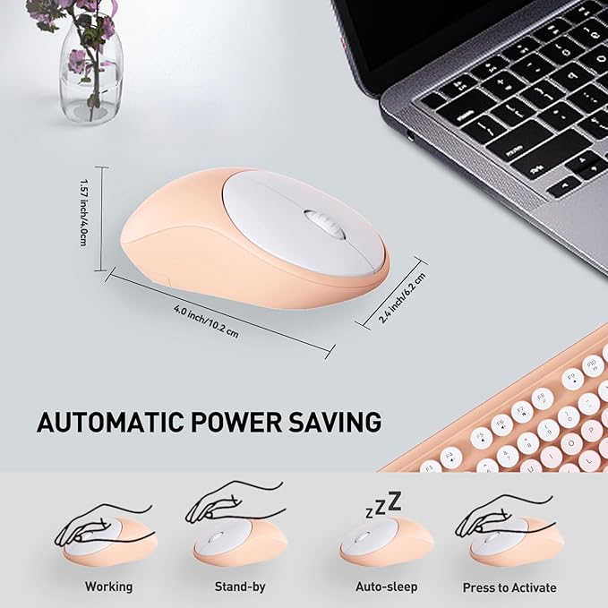 Wireless Keyboard and Mouse Combo 2.4 GHz Full-Sized Wireless Keyboard Mouse with Round Keycaps for Windows Computer Desktop PC Laptop (GradientPink)