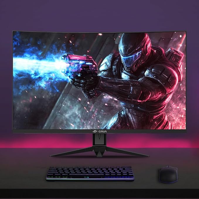 CRUA 32 Curved Gaming Monitor 240Hz Full HD 1920×1080P VA Panel 1800R Ultra-Wide Screen 120% sRGB Color AMD FreeSync Low Blue Light HDMI 2.0 &amp DP 1.4 Ports Wall Mountable Installs-Black