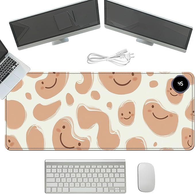 Heated Mouse Pad with 3 Temperature Settings(104°F–122°F)Large 31.5x13 Inch PU Leather Heated Desk MatWaterproof Warming Pad for OfficeGaming &amp Cold Hands ReliefAbstract Geometrical