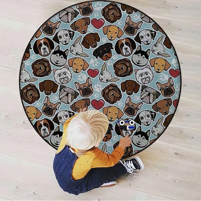 Dog Lover Round Office Chair Mat for Hardwood Floor Computer Gaming Rolling Chair Mat Floor Protector Mat Desk Rug Canine Breeds Bulldog Cartoon AnimalsPale Blue Diameter 60 in