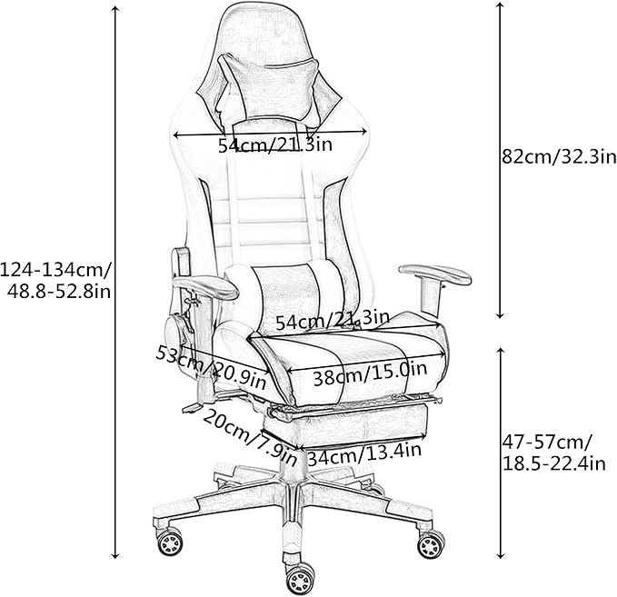 Ergonomic Gaming Chair Desk Chair Leather Computer Chair with Headrest and Lumbar Support Swivel Reclining Video Game Chair for AdultsBlack+redHeight 124134CM