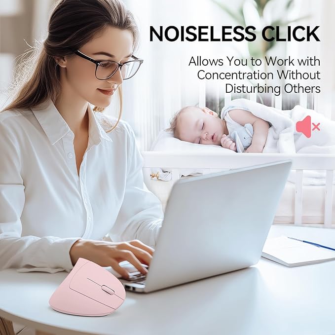 TECKNET Ergonomic Mouse Wireless Bluetooth Vertical Mouse 4800 DPI Optical Tracking 6 Adjustable DPI Quiet Clicks 2.4GHz with USB A Receiver 12 Months Battery 6 Buttons Wide Compatibility