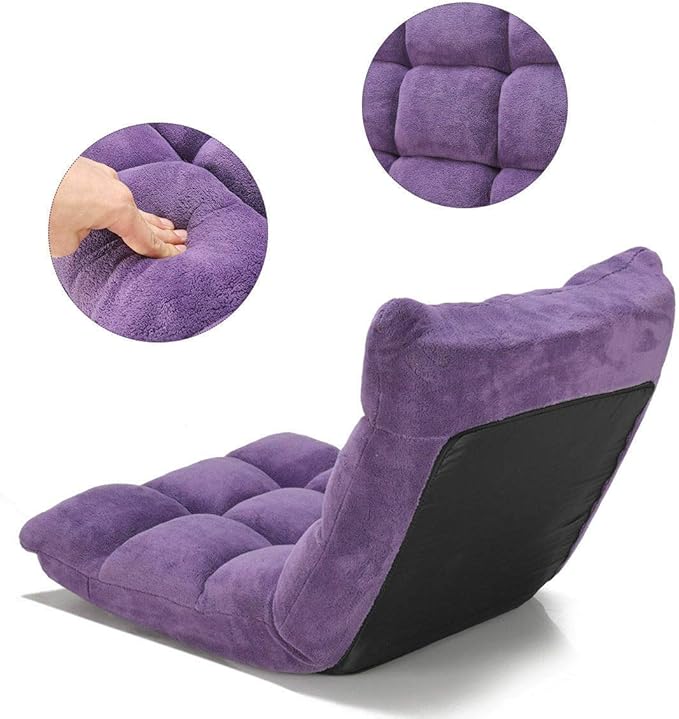 Purple Adjustable 14-Position Folding Floor Chair Gaming Lazy Sofa Chair Cushioned New
