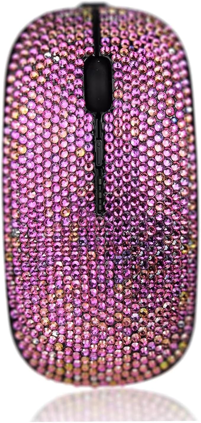 Bling Wireless Mouse for Girls Pink Rhinestone Coverd Computer Mouse with USB Receiver Sparkly Cute Flat Mice for Laptop PC Notebook MacBook Gifts - Gradient Rose Red