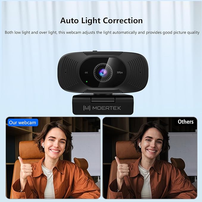 4K Webcam with Microphone 1080P 60fps Webcam for PC 8MP UHD 92° Wide Angle Len Automatic Light Correction USB Camera with Privacy Cover External Computer Camera for Meetings/Video Call