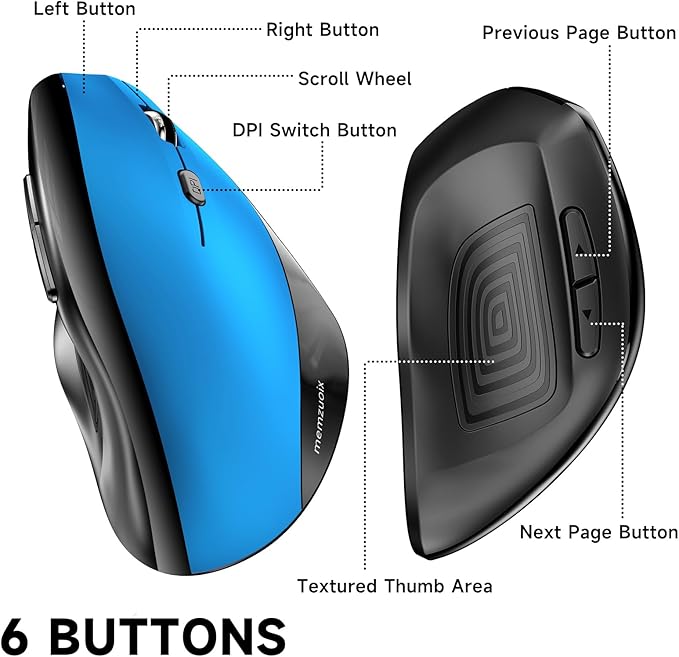memzuoix 2.4G Wireless Mouse Cordless Computer Mice Wireless Mouse for Laptop Desktop PC MacBook- 2 Pack (LED Rechargeable Wireless Mouse+Blue Ergonomic Wireless Mouse)