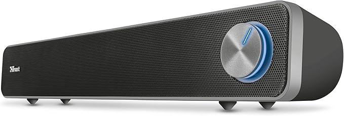 Trust Arys PC Soundbar Speaker for Computer and Laptop 12 W USB Sound System Metal Grill Illuminated Volume Control Speaker Bar for PC Laptop Mac - Black