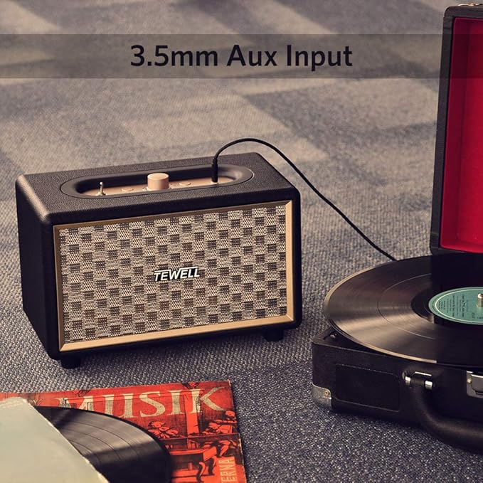 Home Speaker with Premium Audio | Rich Bass Rotary Dial for Volume Control | Toggle Switch Wireless Bluetooth &amp 3.5mm Aux Input for Turntable | Record Player AC Powered (Upgraded Version)