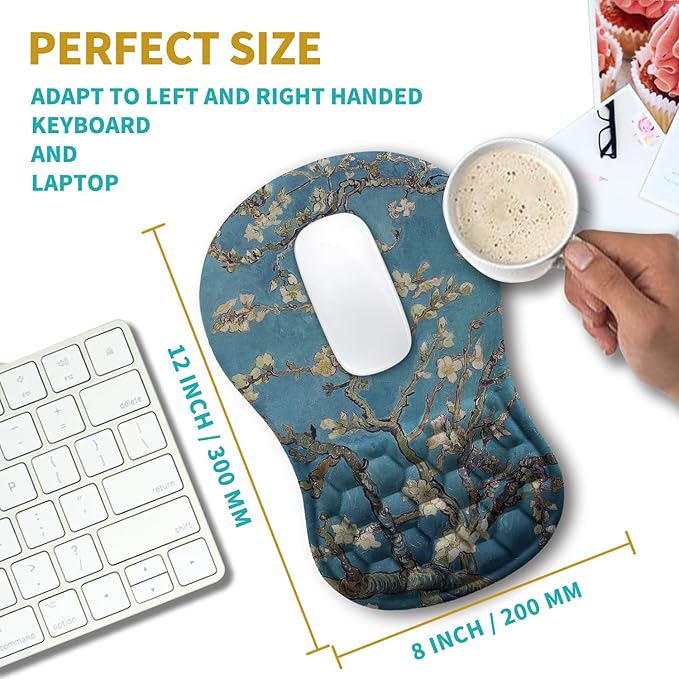 Hokafenle Ergonomic Mouse Pad Wrist Support Wrist Rest Mousepad for Carpal Tunnel Pain Relief with Integrated Memory Foam Slope Massage Bulge (11.8x7.9 inchApricot Flower