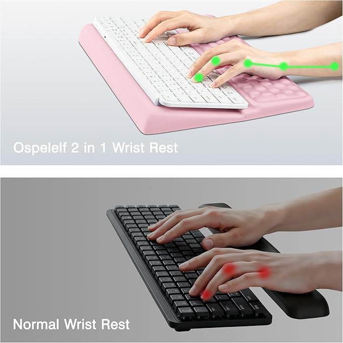 Ospelelf Keyboard Wrist Rest Pad Comfy Ergonomic Keyboard Stand Riser Holder Computer Wrist Support Cushion forTyping Light Pink