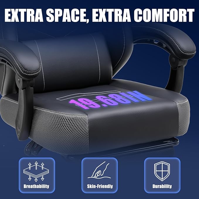 GTPLAYER Gaming Chair with Footrest Recliner Chair with Headrest &amp Lumbar Support Linkage ArmrestErgonomic Gaming Chair High Back Office Home Grey