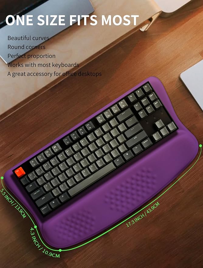 Ergonomic Wave Wrist Rest with Keyboard Stand Cushioned Palm Rest Comfortable Integrated Memory Foam for Natural Typing and Relieve Wrist Pain Rich Purple
