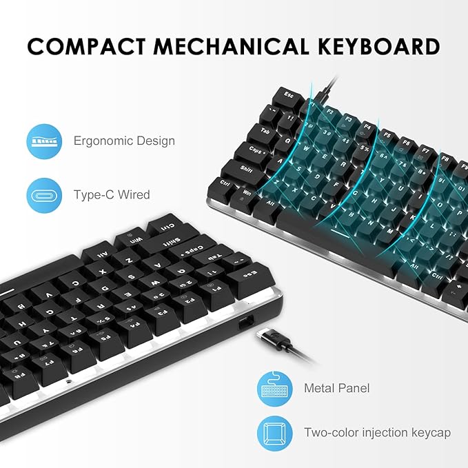 LexonElec Portable 80% Mechanical Gaming KeyboardHot-Swappable Compact 82 KeysWhite BacklitPBT KeycapsErgonomic Wired Office Keyboard for Windows Laptop PC Mac(Red SwitchBlack)