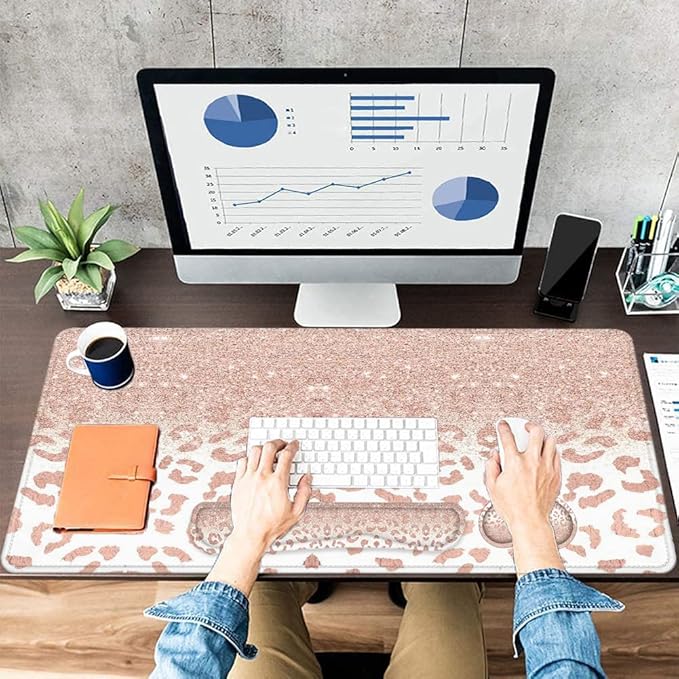 Lateefah Desk Mat Mouse Pad with Wrist Rest 4-in-1 Large Mouse Pads for Desk Ergonomic Mouse Pad and Keyboard Wrist Rest Gaming Keyboard Mat for Office Home