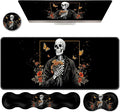 Ergonomic Keyboard Wrist Rest &amp Mouse Pad Wrist Rest SetXL Gaming Desk Mat 31.5x 11.8Non-Slip BaseMemory FoamEasy Typing Pain Relief for Office &amp HomeSkull with Orange Flowers
