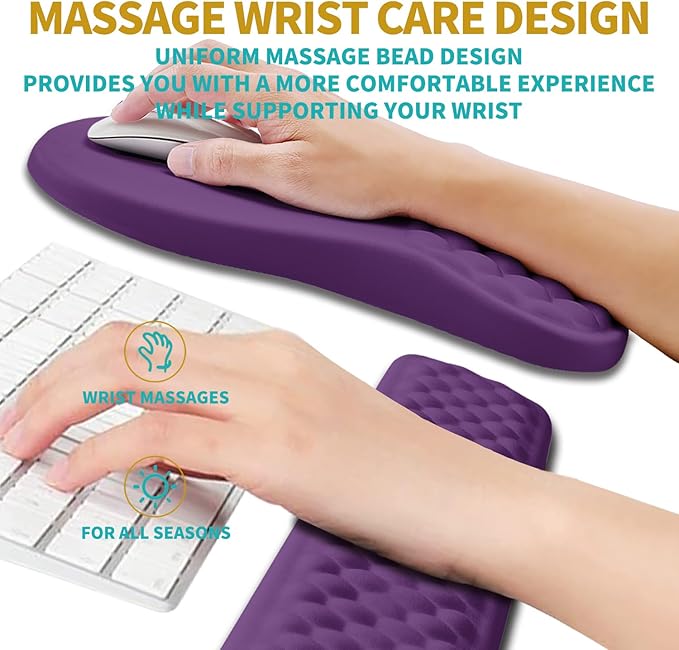 Hokafenle 2 in 1 Ergonomic Mouse Pad Wrist Support &amp Wrist Rest for Computer Keyboard Set with Relieve Carpal Tunnel Pain Massage Bulge and Full Memory Gel Design (2In1 Set Dark Purple)