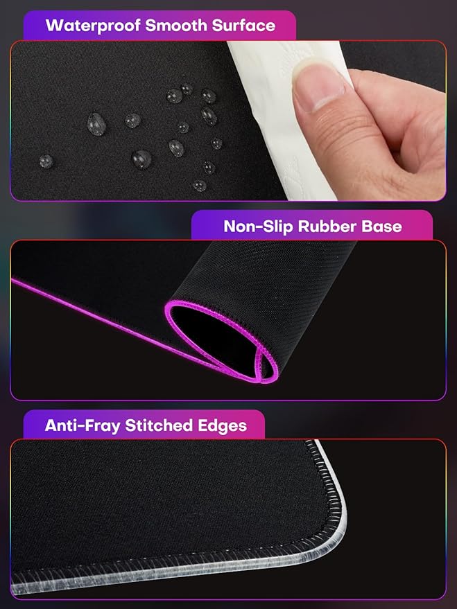 2-in-1 RGB Gaming Mouse Pad with Wireless Charging 31.5x11.8 Large 24 Light Effects Non-Slip Base Waterproof Ultra-Smooth Surface No Adapter