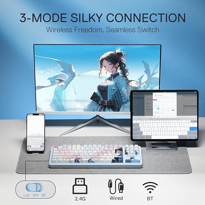 Redragon K728 PRO SE 80% 87 Keys Wireless Gasket RGB Gaming Keyboard 3-Mode Anime Mechanical Keyboard w/Hot-Swap South-Facing LED Socket 5-Layer Noise Dampening Custom Hi-Fi Linear Switch
