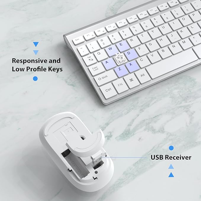 Wireless Keyboard Mouse JOYACCES 2.4G Compact and Ultra Slim Wireless Keyboard and Mouse for Windows Computer Desktop PC Laptop-Sliver