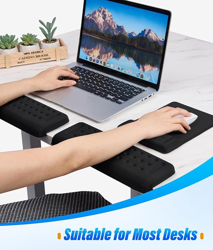 Arm Rest for Desk 3PCS L-Shaped Desk Elbow Pads and Mouse Pad Memory Foam Desk Wrist Rest with Non-Slip Base for Office Home Gaming Study(12 * 4 inch)