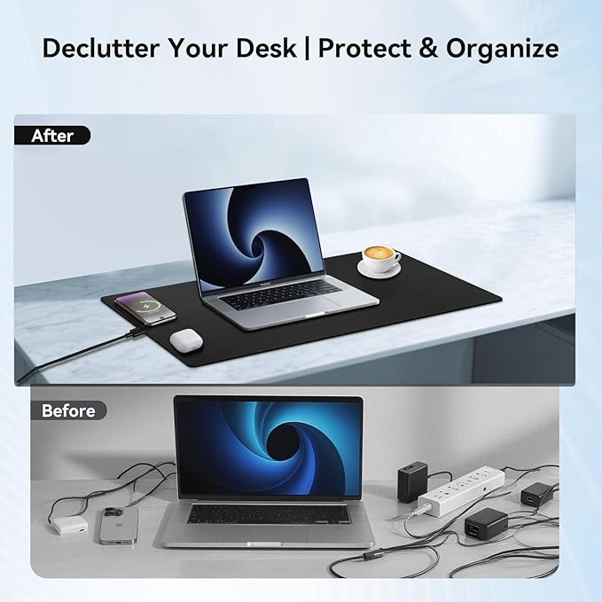 Wireless Charging Mouse Pad 15W Fast Charge Magnetic Charger Desk Pad Large Office Desk Mat (23.4x15.6) with Ultra-Smooth Surface Black Computer Mousepad for MacBook PC Laptop