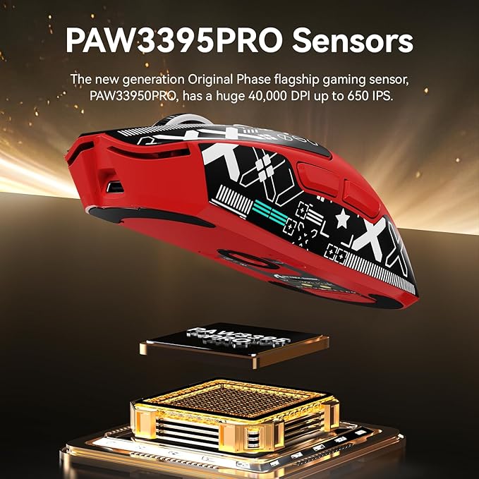 X1 Superlight Wireless Gaming Mouse with RGB Magnetic Charging Dock BT/2.4G Wireless/Wired Gaming Mouse PAW3395PRO Gaming Sensor 40000DPI Tape 53g Office Mice for PC/Mac/Win/Xbox (Red)