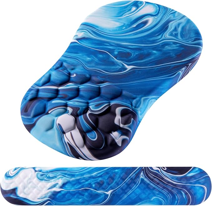 Mouse Pad Wrist Support Laokiiy 2 in1 Keyboard Wrist Rest+ Ergonomic Mouse Pad Non-Slip Wrist Rest for Computer Keyboard Made Easy Typing &amp Relieve Wrist Pain Ocean Blue