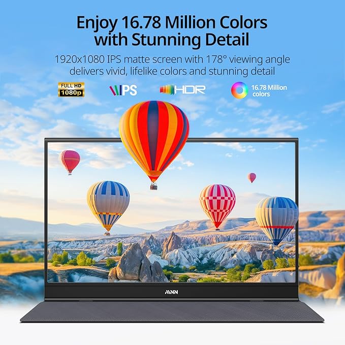 MNN Portable Monitor 15.6inch FHD 1080P USB C HDMI Gaming Ultra-Slim IPS Display w/Smart Cover &amp SpeakersHDR Plug&ampPlay External Monitor for Laptop PC Phone Mac (15.6'' 1080P)