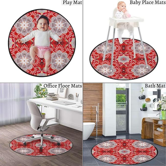 Vermilion White Gaming Chair Mat for Hardwood Floor Anti-Slip Floor Protector Game Controller Rubber Gaming Computer Chair Mat Classic Silhouette Forest Springtime Diameter 43.3 in