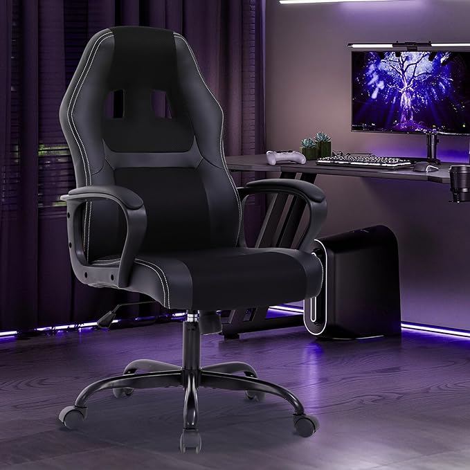 Gaming Chair Office Chair Adjustable Ergonomic High Back Massage Computer Desk Chairs with Lumbar Support PU Leather Racing Chairs Rolling Swivel for Adult &amp TeenBlack