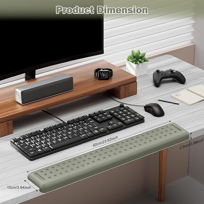 Leolee L-Shaped Desk Long Wrist Rest Elbow 60CM Grey Memory Foam Arm Rest for Desk with Non-Slip Base Ergonomic Desk Edge Cushion Wrist Support for Computer Keyboard Typing Office Home