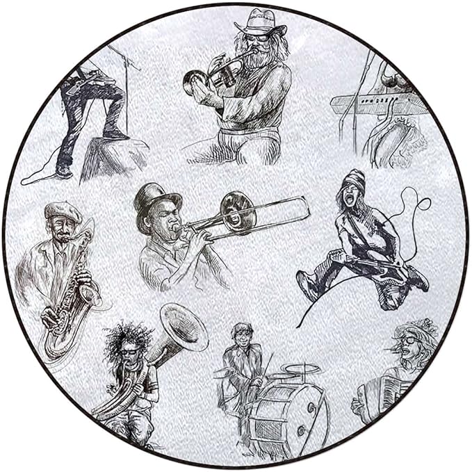 Classic Painting Gaming Chair Mat Round Floor Mats for Office Chair Computer Gaming Desk Mat for Rolling Chair Non-Slip Gaming Rug Music Sketch Image JazzCharcoal Grey Diameter 39.3 in