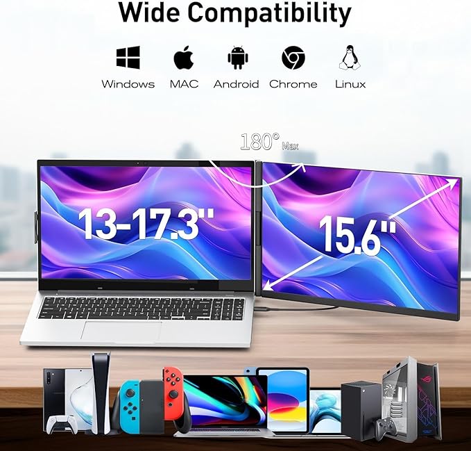 KEFEYA Laptop Screen Extender 15.6 FHD 1080P IPS Portable Monitor for Laptop Plug and Play Dual Monitor Extender for 13-17.3 Laptops Compatible with MAC Windows Android Linux Chrome