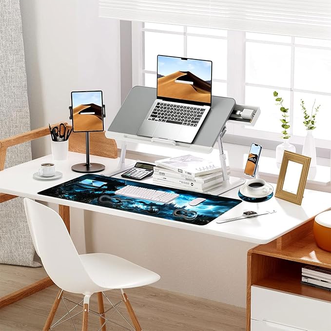 Keyboard Mouse Pad Set Extended Gaming Mouse Pad+Ergonomics Keyboard Wrist Rest Support Memory Foam Easy Typing Pain Relief 4Pcs XL Ultra Thick Desk MatDragon and Castle Stormy Sky