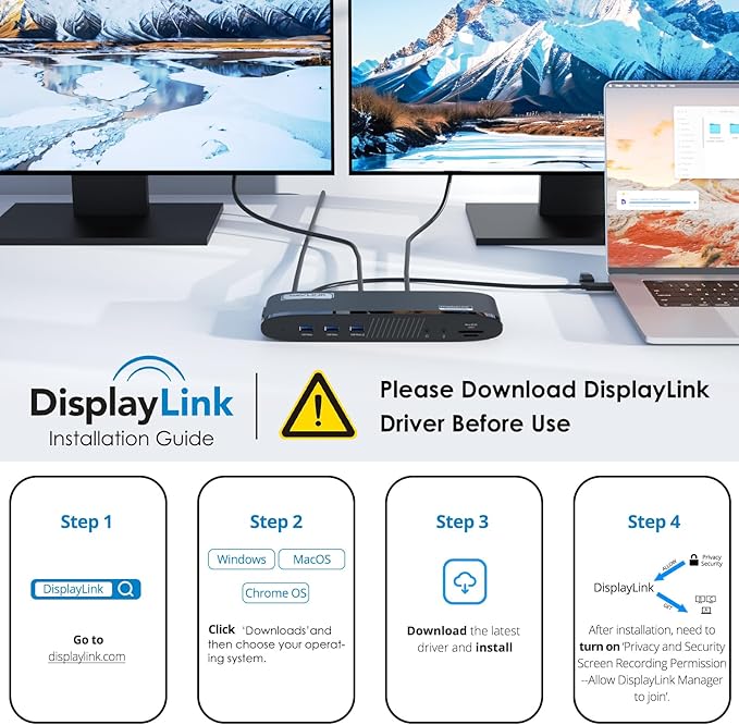 WAVLINK DisplayLink Docking Station 3 Monitors USB-C Laptop Dock Dual 2K + 4K for Mac &amp Windows 13-in-1 with 100W Charging 3 HDMI 5 USB Ports Ethernet SD/TF Audio