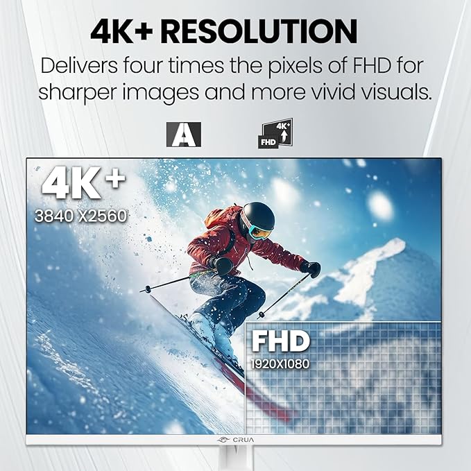 CRUA 28 Inch White Monitor 4K UHD+ 3840×2560 IPS 60Hz Computer Monitors 15:10 Aspect Ratio 120% sRGB 10-Bit Color Support FreeSync Built-in Speakers USB Type-C HDMI 2.0 &amp DP 1.4 Wall Mount